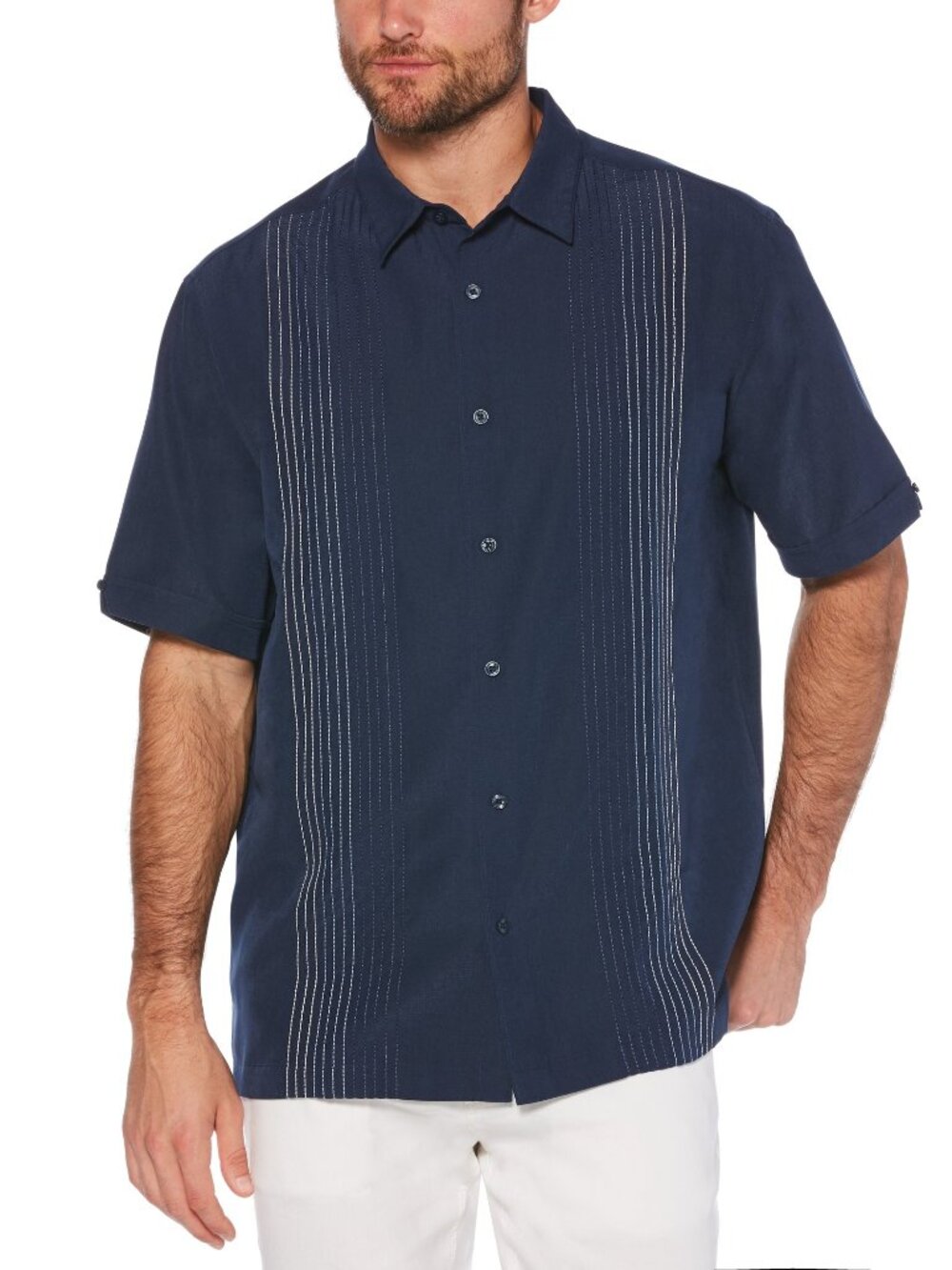 Cubavera Men's Ombre Embroidered Panel Short Sleeve Shirt in Dress Blues  NWT